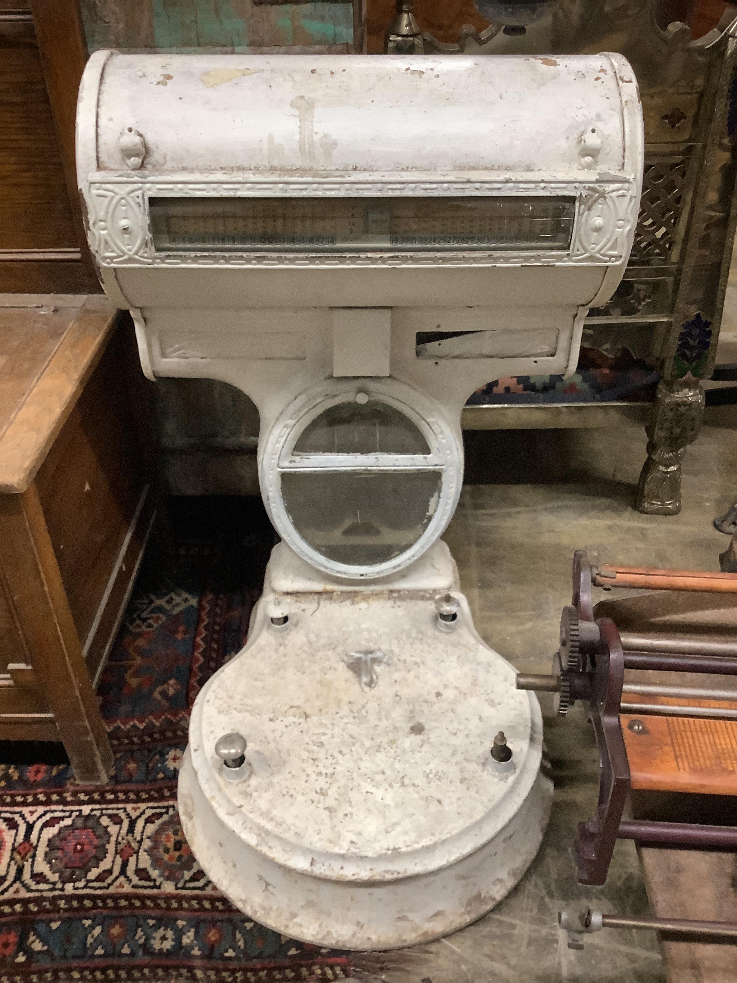 A set of vintage cast iron butcher's scales, height 75cm
